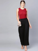Black Rayon Solid Wide-Leg Palazzo
